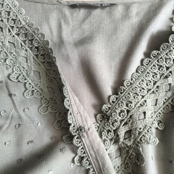 Bloomchic Lace-Trimmed Dress Short Army Green Wrap neck - Picture 7 of 10